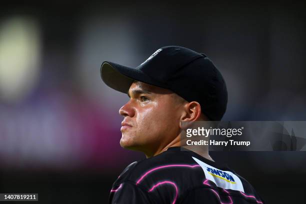 Will Smeed of Somerset looks on during the Vitality T20 Blast Quarter Final match between Somerset and Derbyshire Falcons at The Cooper Associates...