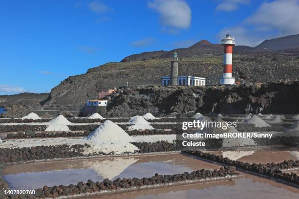 crystal pools and salt mountains of the salt works in fuencaliente at the punta de fuencaliente, the southern tip of the island, la palma, canary island, spain - salt flat stock illustrations