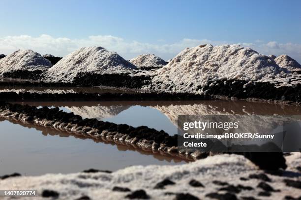 crystal pools and salt mountains of the salt works in fuencaliente at the punta de fuencaliente, the southern tip of the island, la palma, canary island, spain - salt flat stock illustrations