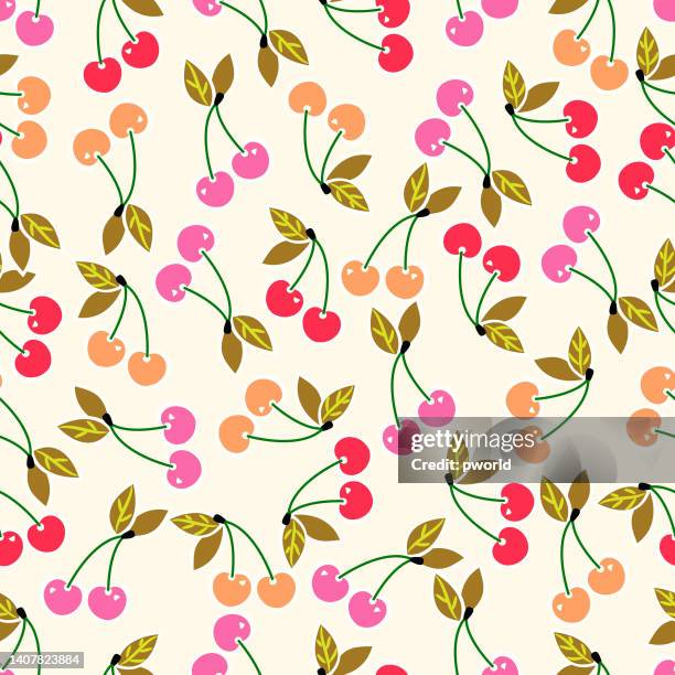 cherry seamless pattern . - cherry background stock illustrations