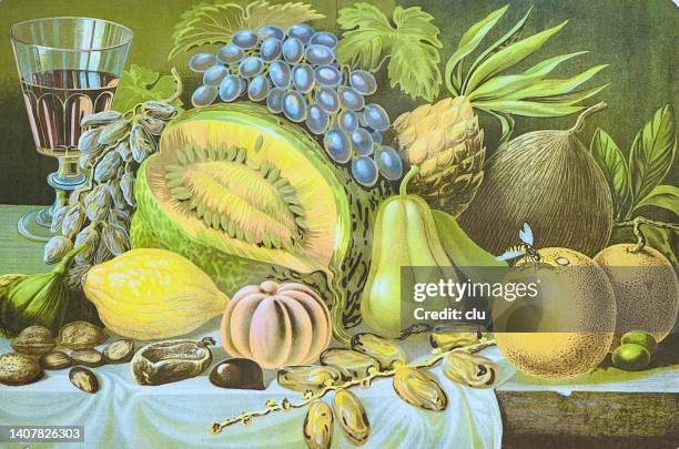 stockillustraties, clipart, cartoons en iconen met fruits still life - stilleven