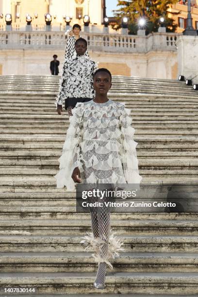 Model walks on the runway at the Valentino haute couture fall/winter 22/23 fashion show on July 08, 2022 in Rome, Italy.