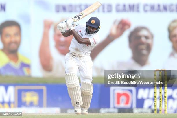 Kamindu Mendis of Sri Lanka bats during day three of the Second Test in the series between Sri Lanka and Australia at Galle International Stadium on...