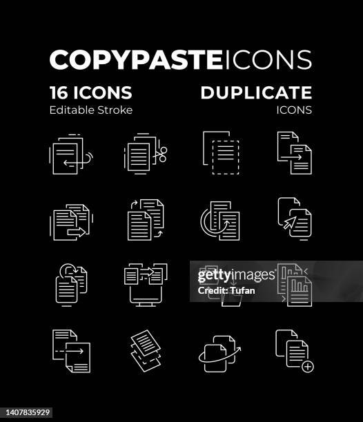 copy paste icon (duplicate icon) editable stroke - glue stock illustrations