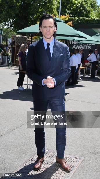 Tom Hiddleston attends The Wimbledon Men's Singles Final at the All England Lawn Tennis and Croquet Club on July 10, 2022 in London, England.