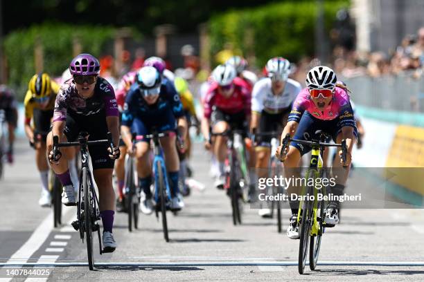 Rachele Barbieri of Italy and Team Liv Racing Xstra and Chiara Consonni of Italy and Valcar - Travel & Service Team sprint during the 33rd Giro...