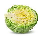 Halved cabbage isolated on white background with clipping path