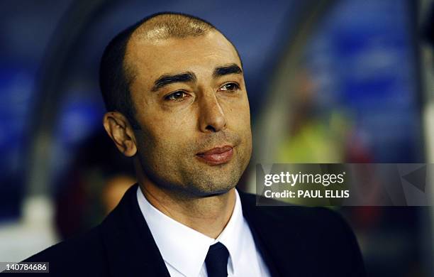 Chelsea's Italian caretaker manager Roberto di Matteo arrives for the English FA Cup replay football match between Birmingham City and Chelsea at St...