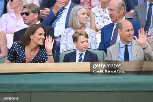 Catherine, Duchess of Cambridge, Prince George of Cambridge and Prince William, Duke of Cambridge attend The Wimbledon Men's Singles Final at the All...