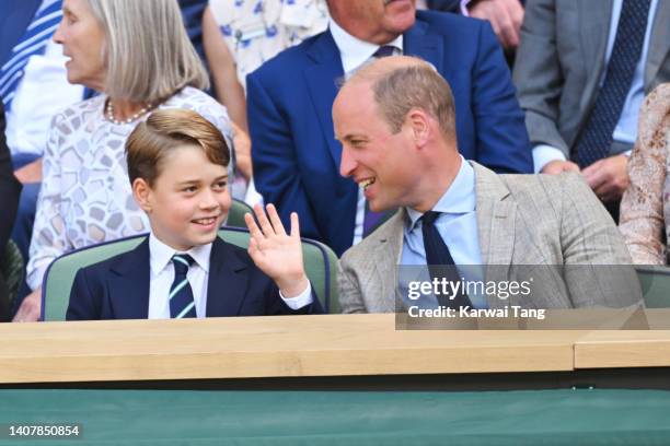 Prince George of Cambridge and Prince William, Duke of Cambridge attend The Wimbledon Men's Singles Final the All England Lawn Tennis and Croquet...