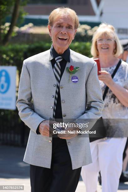 Cliff Richard arrives for Men's Singles Final Day at All England Lawn Tennis and Croquet Club on July 10, 2022 in London, England.