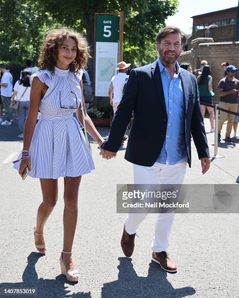 Nick Knowles and Katie Dadzi arrive for Men's Singles Final Day at All England Lawn Tennis and Croquet Club on July 10, 2022 in London, England.
