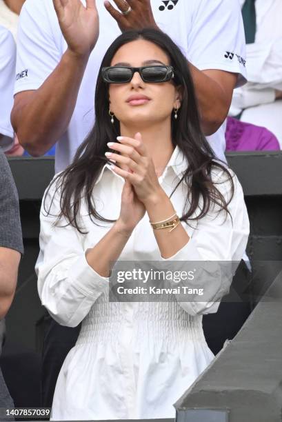 Costeen Hazi attends The Wimbledon Men's Singles Final at the All England Lawn Tennis and Croquet Club on July 10, 2022 in London, England.