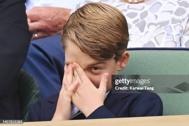 Prince George of Cambridge attends The Wimbledon Men's Singles Final at the All England Lawn Tennis and Croquet Club on July 10, 2022 in London,...