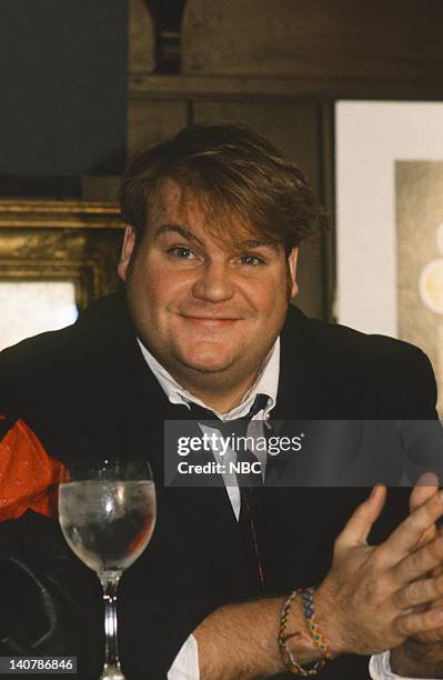 Cast Press Conference -- Pictured: Chris Farley on September 18, 1990 -- Photo by: Alan Singer/NBC/NBCU Photo Bank