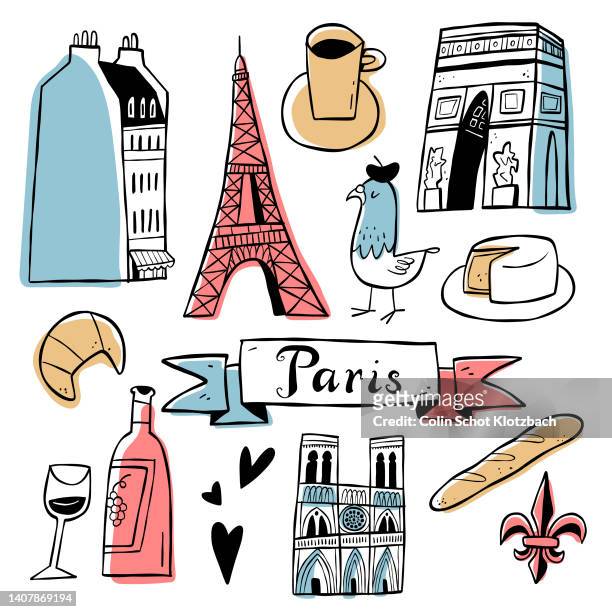 illustrazioni stock, clip art, cartoni animati e icone di tendenza di parigi e schizzi - croissant