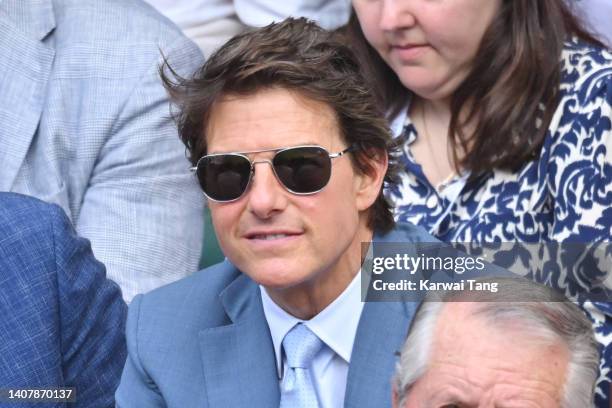 Tom Cruise attends The Wimbledon Men's Singles Final at the All England Lawn Tennis and Croquet Club on July 10, 2022 in London, England.