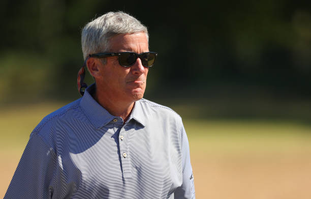 Tour Commissioner Jay Monahan looks on during Day Four of the Genesis Scottish Open at The Renaissance Club on July 10, 2022 in North Berwick,...