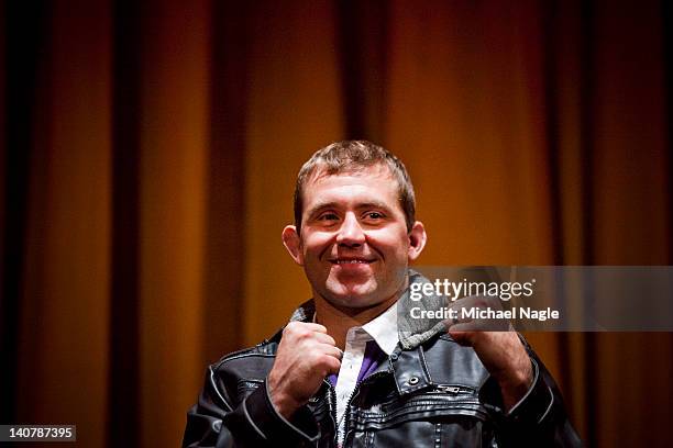 Middleweight Alan Belcher poses at a press conference at Radio City Music Hall on March 06, 2012 in New York City. UFC announced that their third...