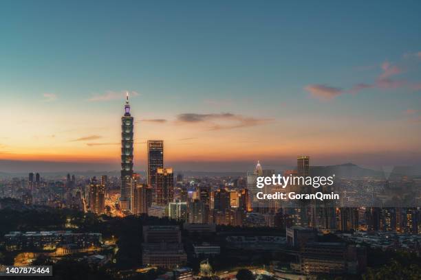 taipei city skyline landscape at sunset time in taiwan - taipei stock pictures, royalty-free photos & images