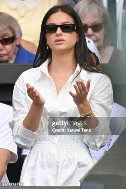 Costeen Hatzi attends The Wimbledon Men's Singles Final at the All England Lawn Tennis and Croquet Club on July 10, 2022 in London, England.