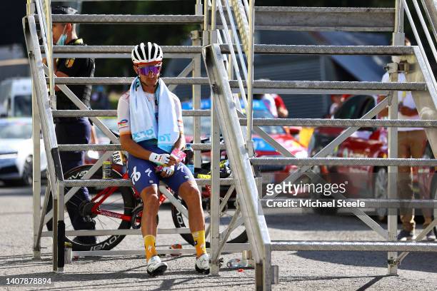 Alexis Vuillermoz of France and Team Total Energies reacts after the 109th Tour de France 2022, Stage 9 a 192,9km stage from Aigle to Châtel les...