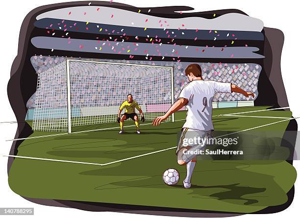 ilustraciones, imágenes clip art, dibujos animados e iconos de stock de escena de fútbol - penalización