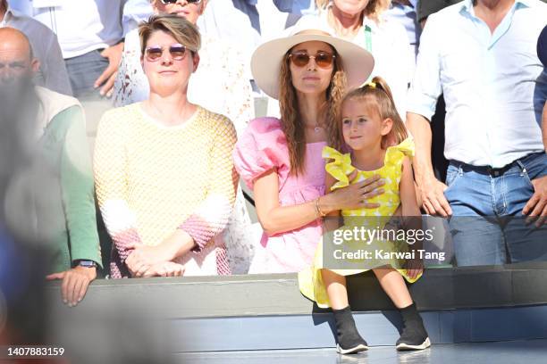 Jelena Djokovic and Tara Djokovic attend The Wimbledon Men's Singles Final at the All England Lawn Tennis and Croquet Club on July 10, 2022 in...