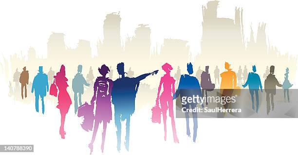 group of people in the city - promenade stock illustrations