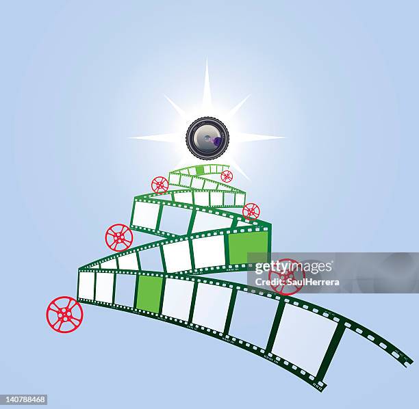 camera filmstrip christmas tree - broadway christmas tree stock illustrations