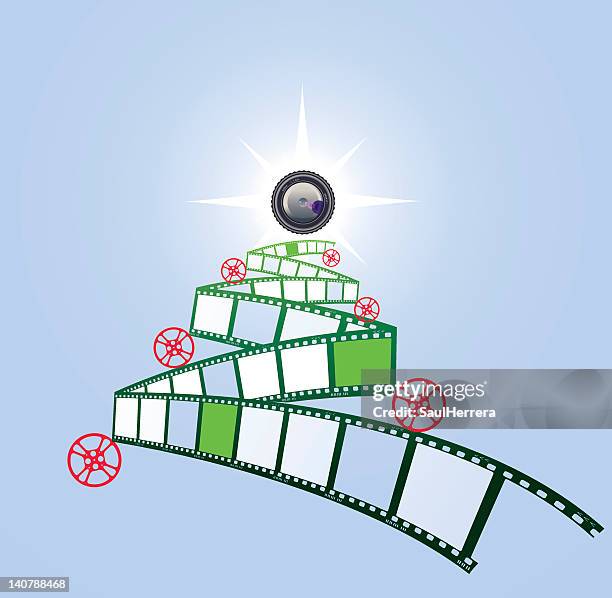 camera filmstrip christmas tree - christmas montage stock illustrations