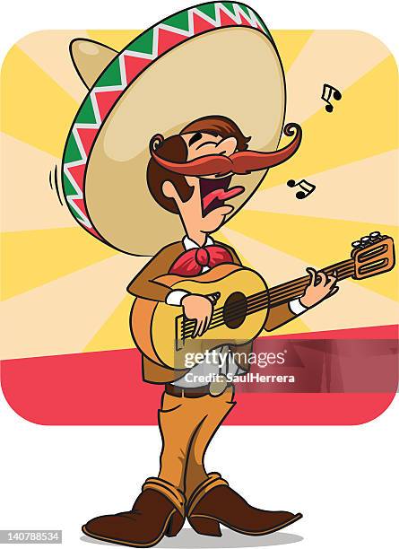 stockillustraties, clipart, cartoons en iconen met singing mexican folcklore - funny mexican cartoon