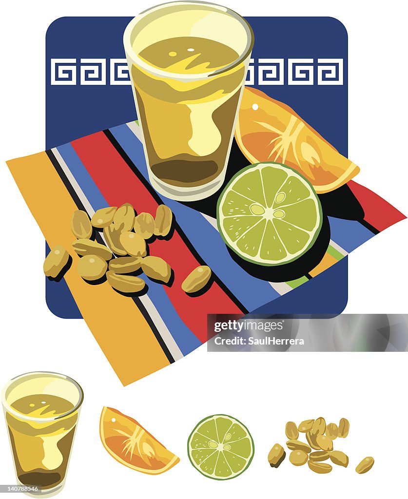Tequila lemon orange and peanuts