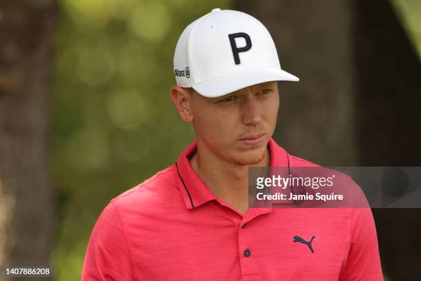 Matti Schmid of Germany waits to play his tee shot on the third hole during the final round of the Barbasol Championship at Keene Trace Golf Club on...