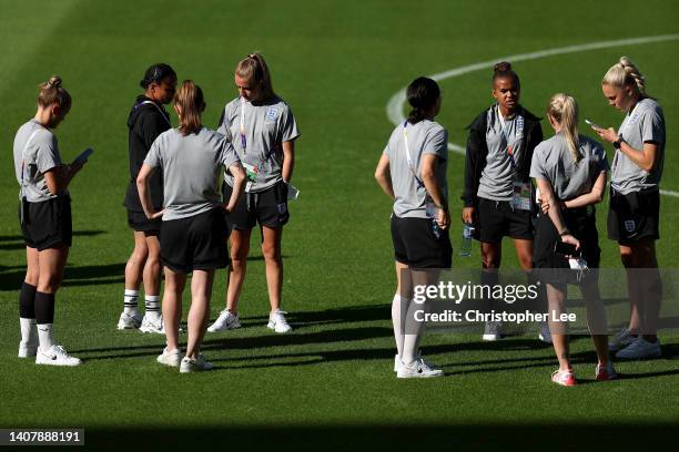 England players on the pitch during the UEFA Women's Euro England 2022 England Press Conference And Training Session at Brighton & Hove Community...