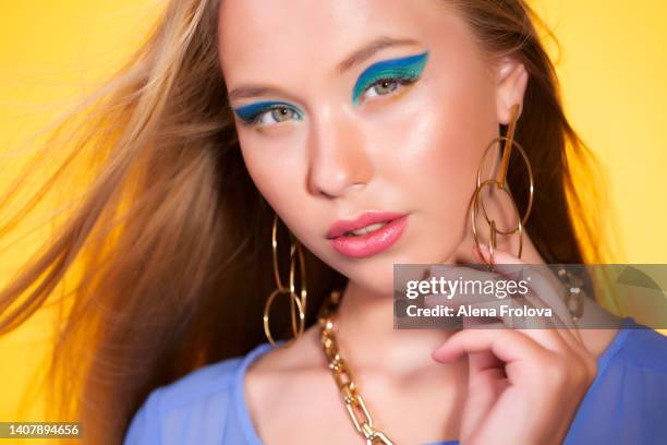 portrait of beautiful young woman - eye shadow stock pictures, royalty-free photos & images