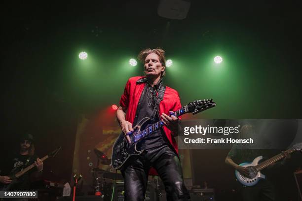 American guitarist Steve Vai performs live on stage during a concert at the Columbia Theater on July 8, 2022 in Berlin, Germany.