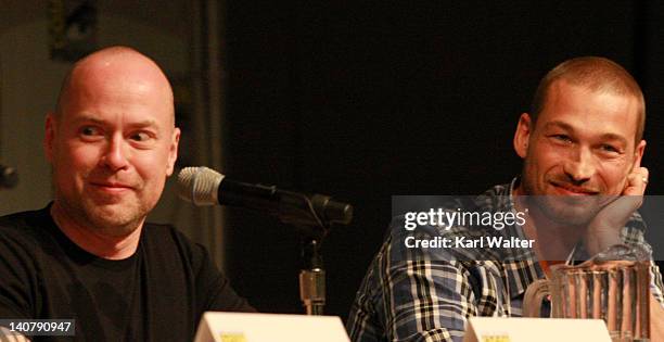 Executive producer Steven S. DeKnight and Actor Andy Whitfield at Starz Entertainment's "Spartacus" Panel during Comic-Con 2010 at San Diego...