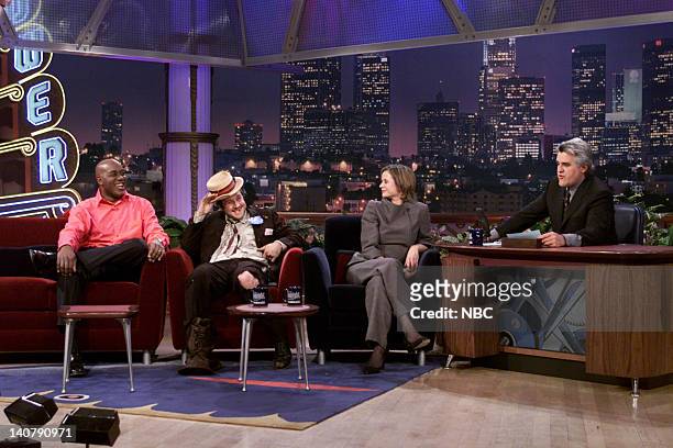 Episode 1761 -- Pictured: Chef Ainsley Harriott, actor David Arquette, and actress Emily Watson during an interview with host Jay Leno on January 14,...