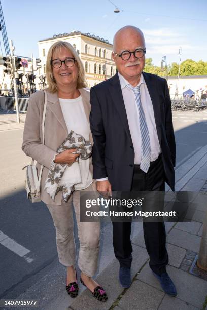 Peter Gauweiler and his wife Eva Gauweiler during the Mercedes-Benz reception at "Klassik am Odeonsplatz" on July 10, 2022 in Munich, Germany.