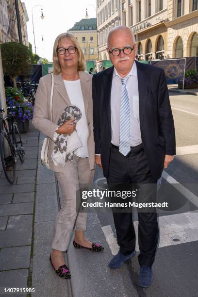 Peter Gauweiler and his wife Eva Gauweiler during the Mercedes-Benz reception at "Klassik am Odeonsplatz" on July 10, 2022 in Munich, Germany.