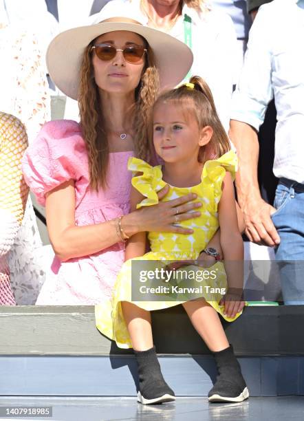 Jelena Djokovic and Tara Djokovic attend day 14 of the Wimbledon Tennis Championships at All England Lawn Tennis and Croquet Club on July 10, 2022 in...
