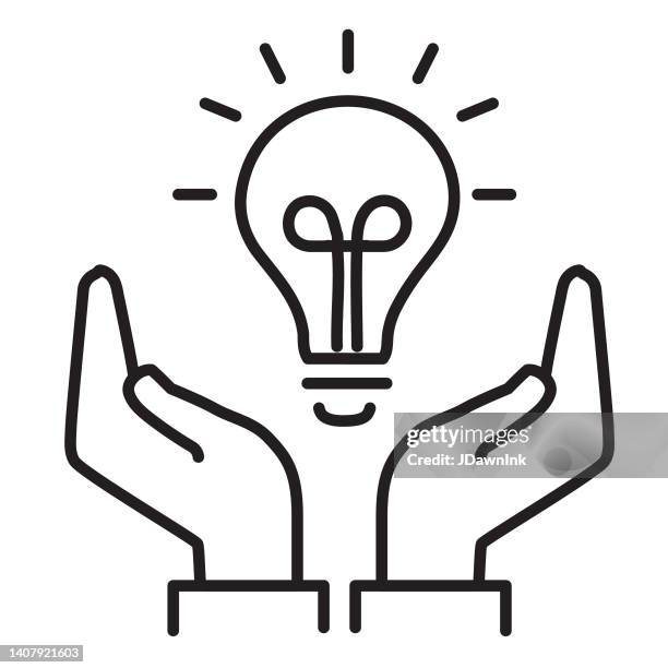 human resources ideas concept thin line icon - editable stroke - lightbulb hand stock illustrations
