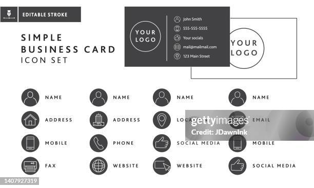 simple business card line icon set thin template  - editable stroke - business card stock illustrations