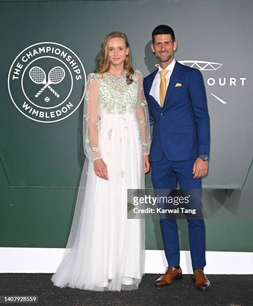 Elena Rybakina and Novak Djokovic attend the Wimbledon Champions Dinner at Wimbledon on July 10, 2022 in London, England.