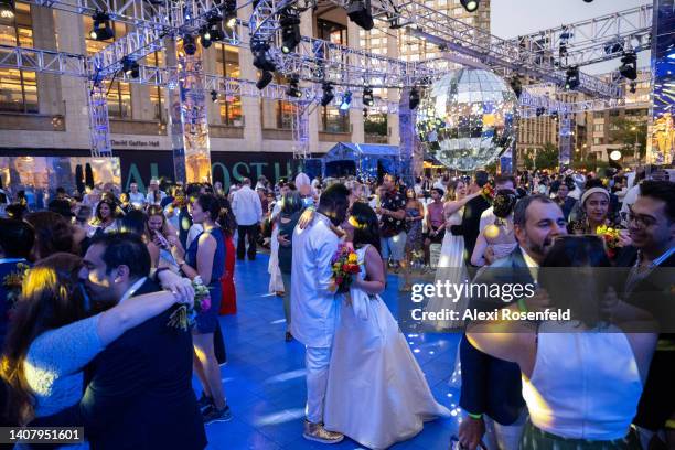 Couples dance on the Oasis dance floor at the Wedding at Lincoln Center on July 10, 2022 in New York City. Lincoln Center’s Summer for the City...