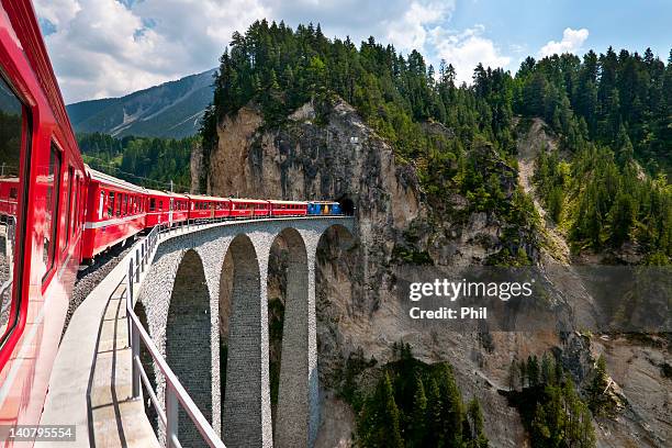 landwasserviadukt - switzerland train stock pictures, royalty-free photos & images