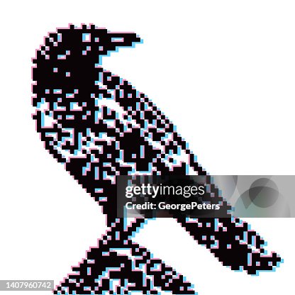 Pixelated Crow perching with glitch technique Pixelated Crow perching with glitch technique