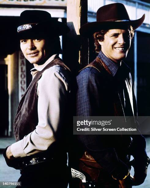 Pete Duel , US actor, and Ben Murphy, US actor, both in costume posing for a portrait issued as publicity for the US television series, 'Alias Smith...