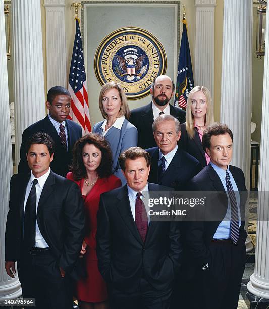 Pictured: Rob Lowe as Sam Seaborn, Stockard Channing as Abbey Bartlet, Dule Hill as Charlie Young, Allison Janney as Claudia Jean 'C.J.' Cregg,...